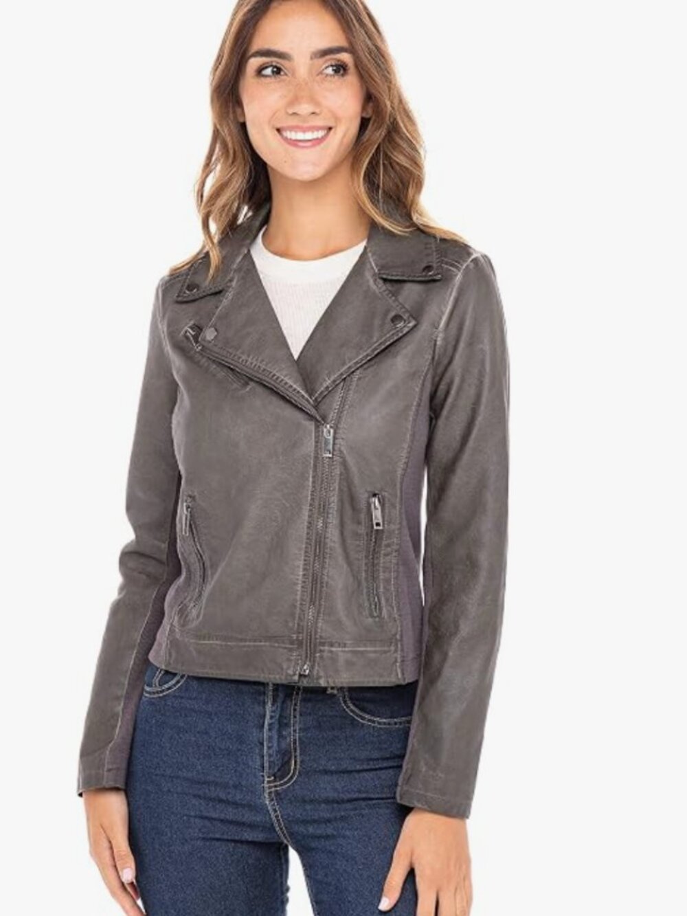 Sebby Faux Leather Jacket - Grey, sz. M